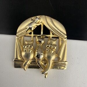 Vintage Cat Brooch Gold Tone Signed AJC